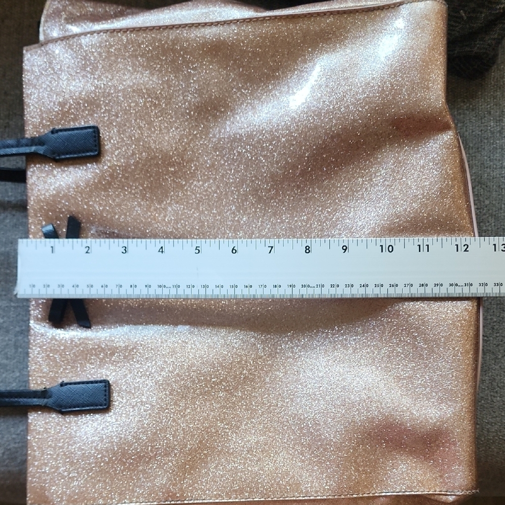 Kate Spade Rose Gold Glitter Tote Bow Black Handles Sparkly Shopper Bag - Picture 16 of 16